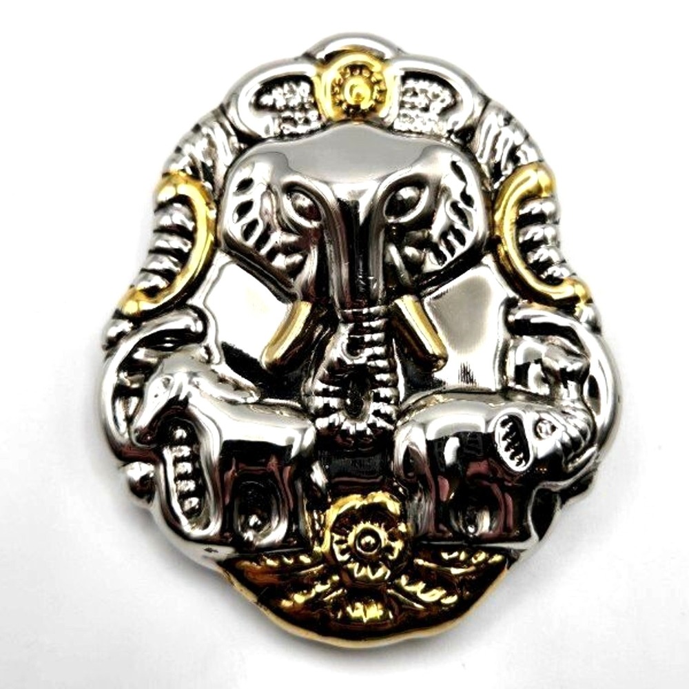Large Two-Tone Elephant Brooch or Pendant Silvertone Goldtone 2.5"